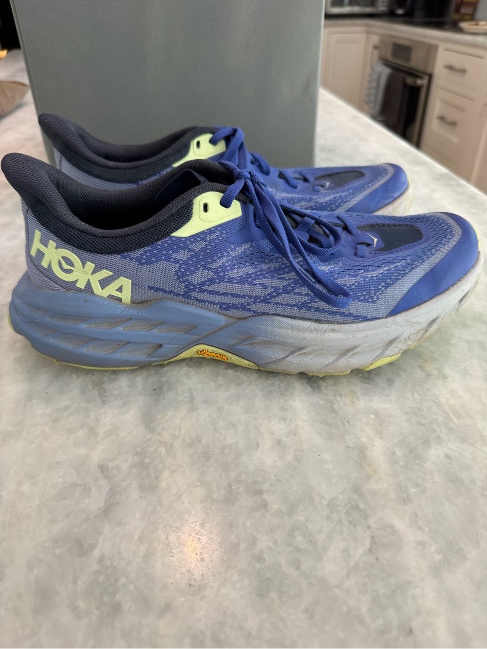 Hoka Women's Speedgoat 5 Blue and Neon Yellow Athletic Running Shoes